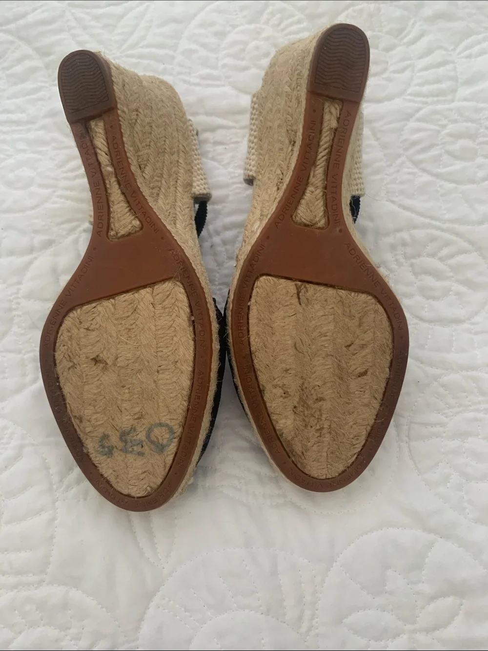 Adrienne Vittadini Navy and Natural Espadrille Wedge Sandals